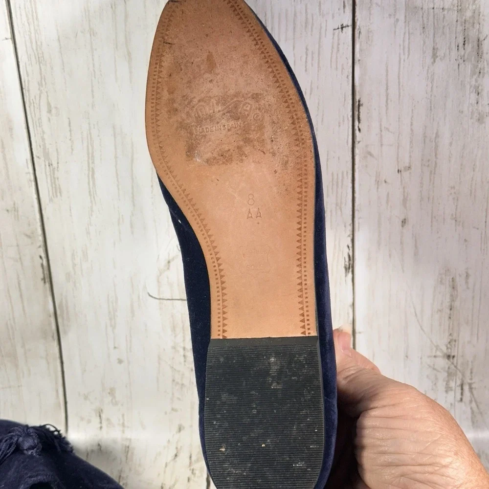 Talbots Womens Blue  Velvet Slip On‎ Smoking Flats Tassels Loafers Shoes sz 8AA